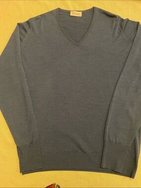 John Smedley Men's V-Neck Sweater in Dark Slate
